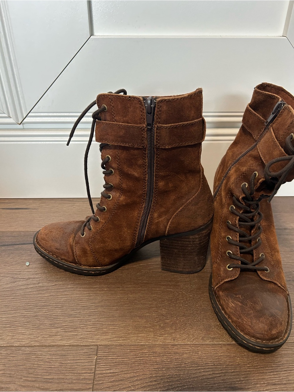 Born Brown Suede Lace-Up Ankle Boots with Block Heel - Picture 2 of 4